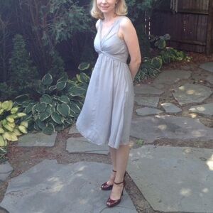 MOVING SALE!! LK BENNETT Gray Silk Drape V Neck A Line Sleeveless Dress, 2